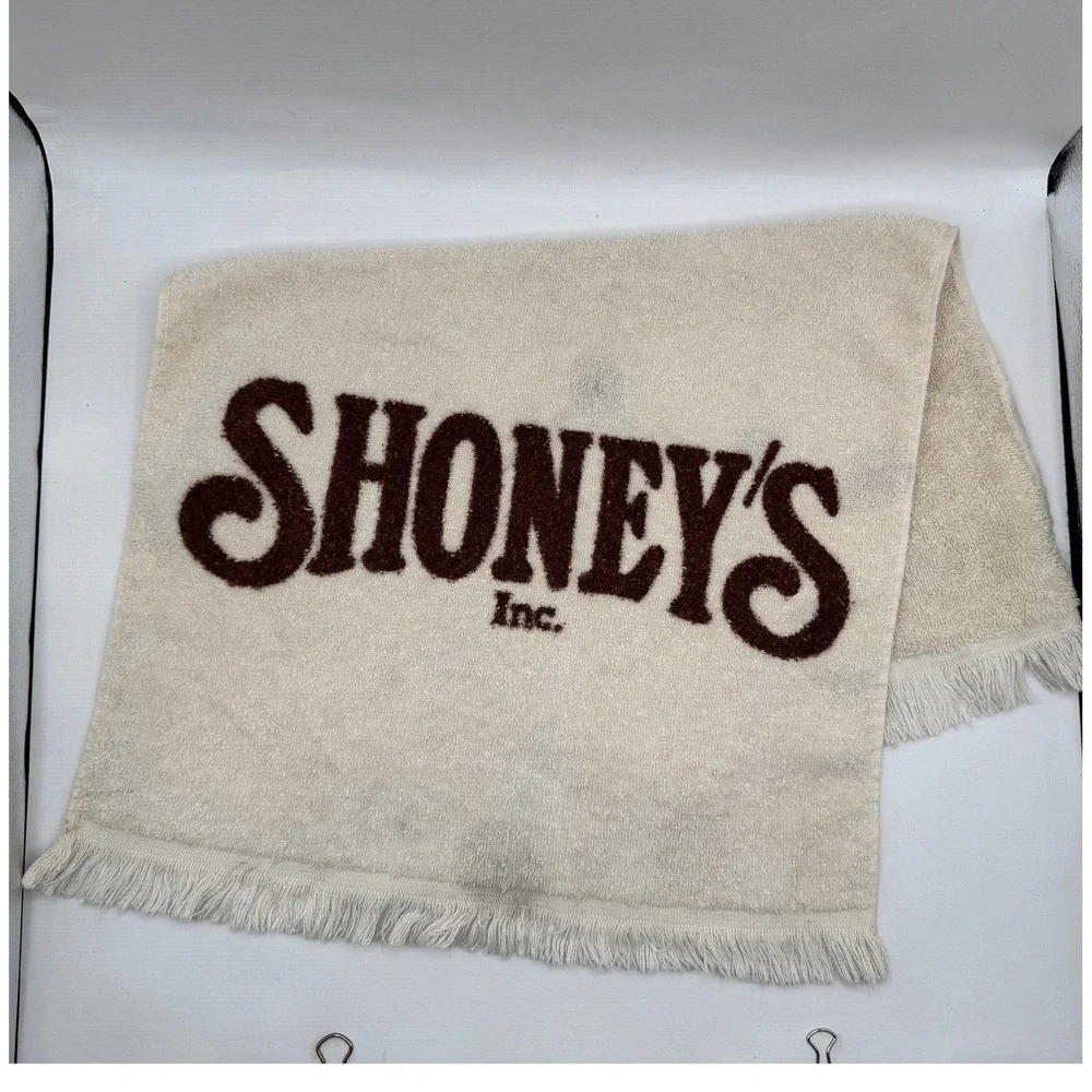 Shoney's Golf Towel Cream Brown Vintage Fringed Logo Restaurant Promo